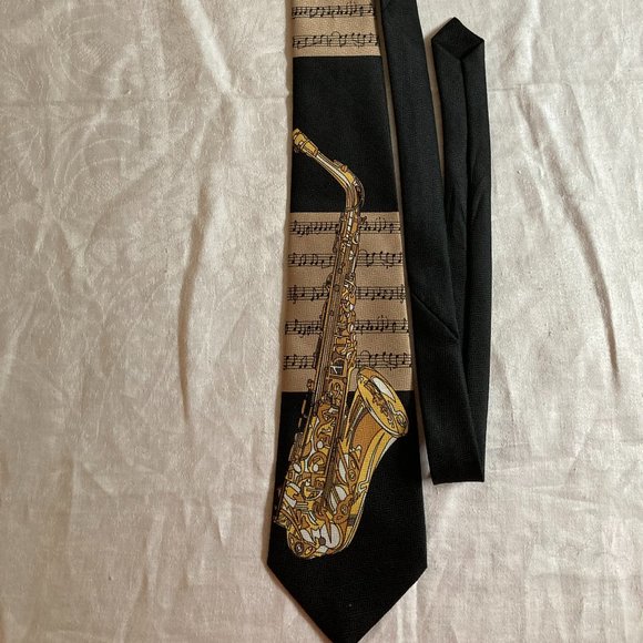 GOLD SAXOPHONE TIE Necktie Sax Music Notes Band Instrument -Keystone Hand Made - Picture 9 of 9